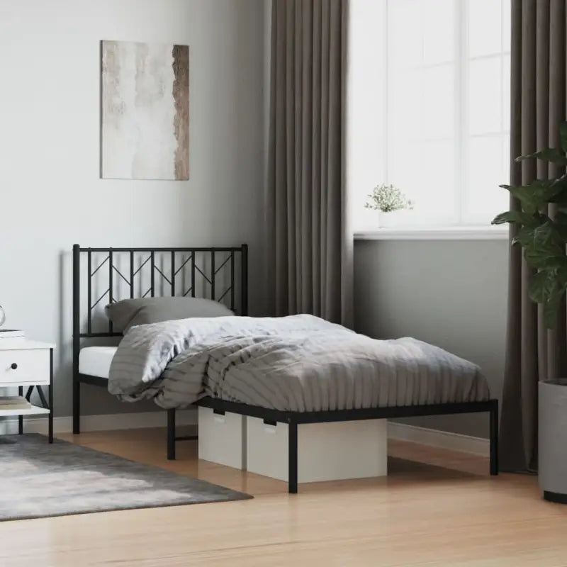Klassiek metaal bedframe met metalen latten en extra opbergruimte - Zwart / 90 x 190 cm / met hoofdbord - Bedden &
