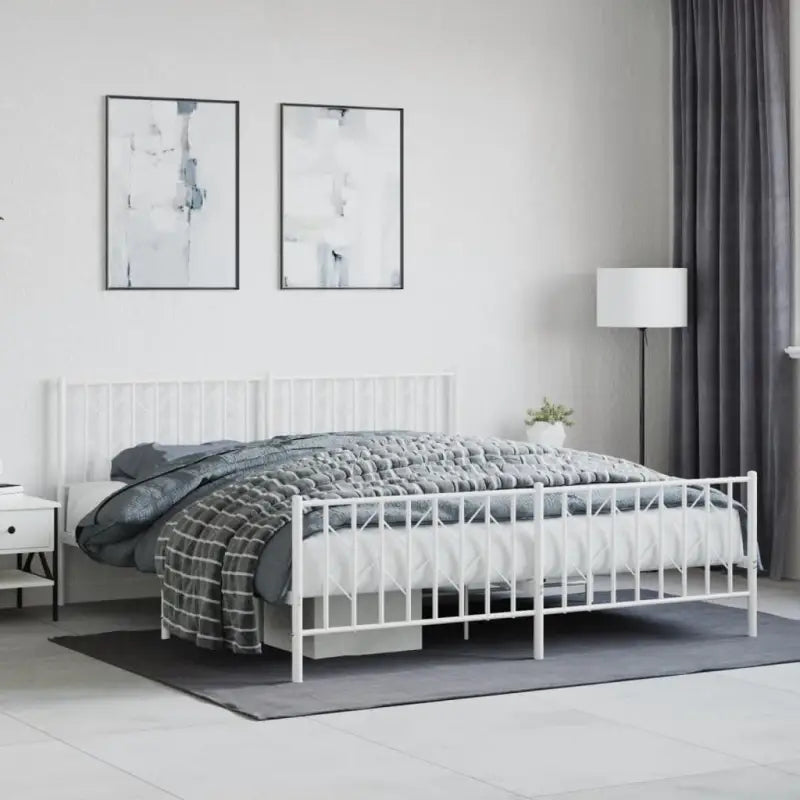 Klassiek metaal bedframe met metalen latten en extra opbergruimte - Wit / 183 x 213 cm / met hoofdbord & voetbord