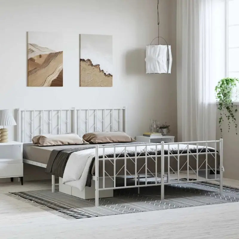 Klassiek metaal bedframe met metalen latten en extra opbergruimte - Wit / 193 x 203 cm / met hoofdbord & voetbord