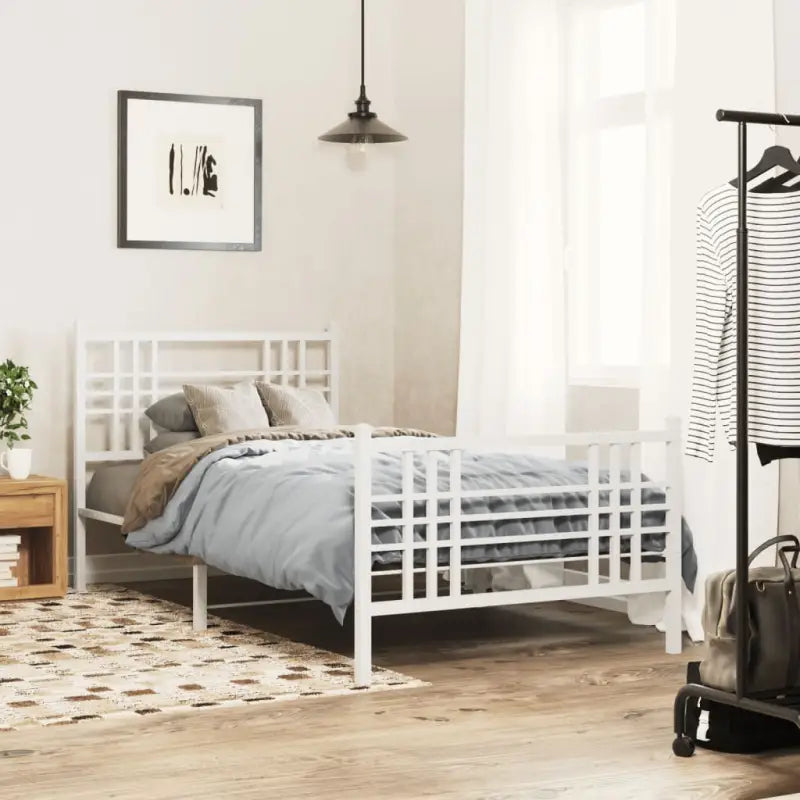 Klassiek metalen bedframe met extra opbergruimte en metalen latten - Wit / 107 x 203 cm / met hoofdbord & voetbord