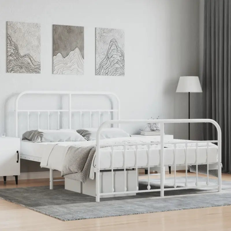 Klassiek metalen bedframe met extra opbergruimte en metalen latten - Wit / 140 x 200 cm / met hoofdbord & voetbord