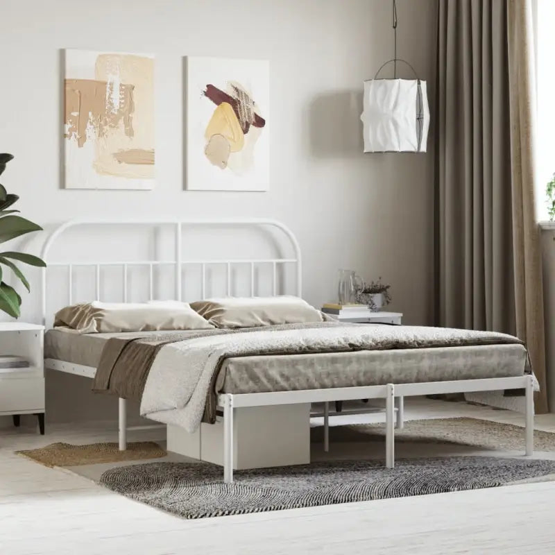 Klassiek metalen bedframe met extra opbergruimte en metalen latten - Wit / 140 x 190 cm / met hoofdbord - Bedden &
