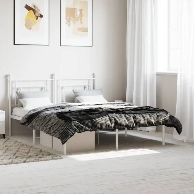 Klassiek metalen bedframe met extra opbergruimte en metalen latten - Wit / 160 x 200 cm / met hoofdbord - Bedden &