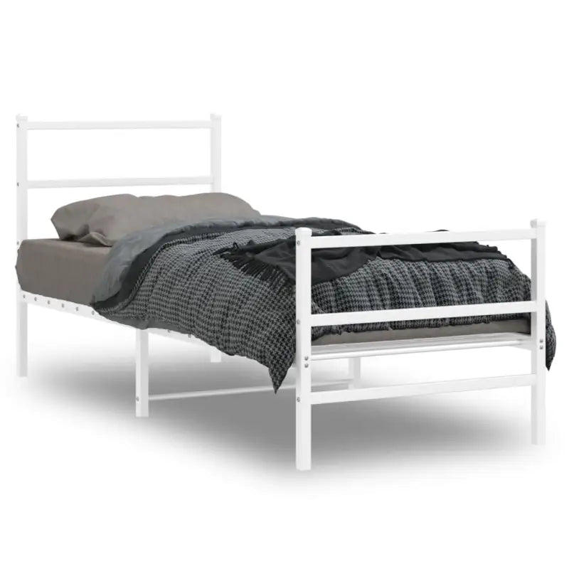Klassiek metalen bedframe met extra opbergruimte en metalen latten - Wit / 75 x 190 cm / met hoofdbord & voetbord
