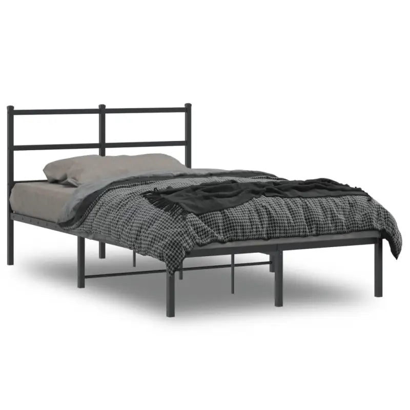 Klassiek metalen bedframe met extra opbergruimte en metalen latten - Zwart / 120 x 190 cm / met hoofdbord - Bedden &