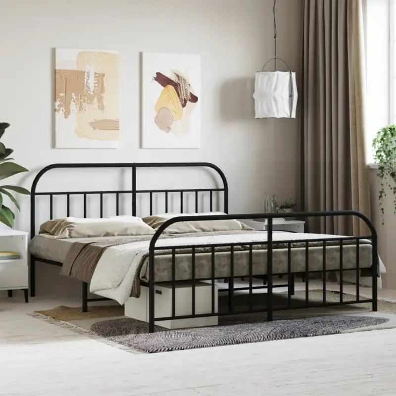 Klassiek metalen bedframe met extra opbergruimte en metalen latten - Zwart / 160 x 200 cm / met hoofdbord & voetbord