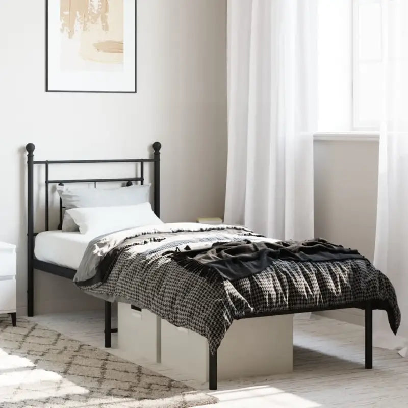 Klassiek metalen bedframe met extra opbergruimte en metalen latten - Zwart / 80 x 200 cm / met hoofdbord - Bedden &
