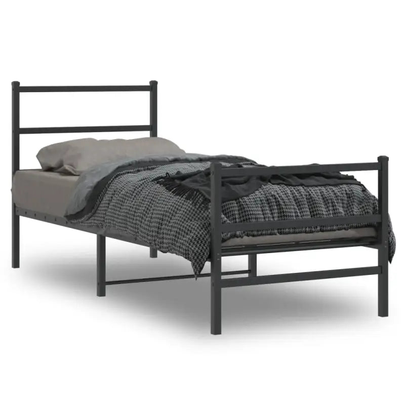 Klassiek metalen bedframe met extra opbergruimte en metalen latten - Zwart / 80 x 200 cm / met hoofdbord & voetbord