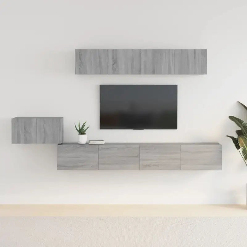 Klassieke tv-meubels van bewerkt hout in Grijs Sonoma stijl - Grijs sonoma / 5 / 100 cm - Tv-meubels