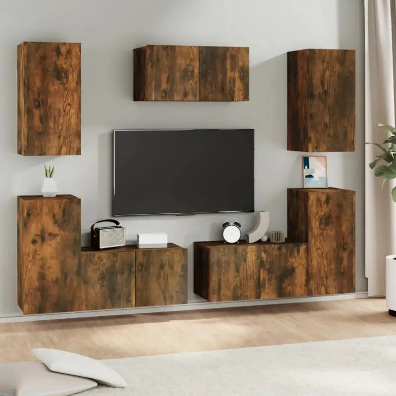 Klassieke TV-meubels van bewerkt hout met trendy en praktische design - Gerookt eiken / 7 / 60 cm - Tv-meubels
