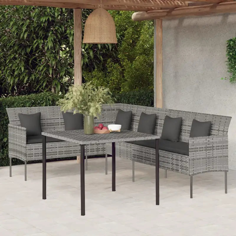 L-vormige bank tuinset met poly rattan en gepoedercoat staal - Grijs - Tuinsets