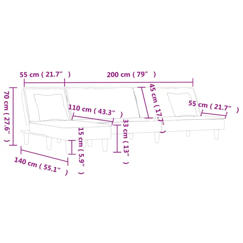 L-vormige slaapbank met chaise longue en ideale totale afmetingen - Donkergrijs - Banken