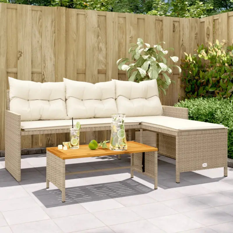 L-vormige tuinbank van poly rattan voor comfortabele zitervaring - Beige / 1 / Hout - Loungebanken