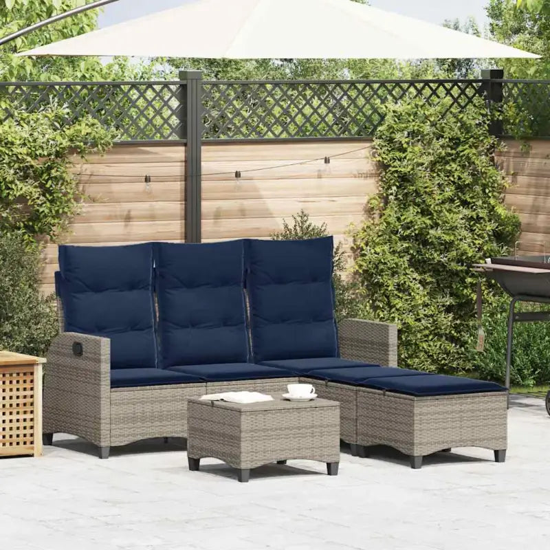 L-vormige tuinbankset met poly rattan en wasbare hoes voor tuin of terras - Grijs en blauw - Tuinsets