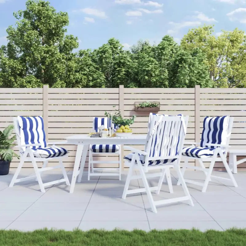 Lage rug stoelkussens van oxford stof voor een frisse buitenruimte - blauw en witte streep / 4 / with 2 elastic straps