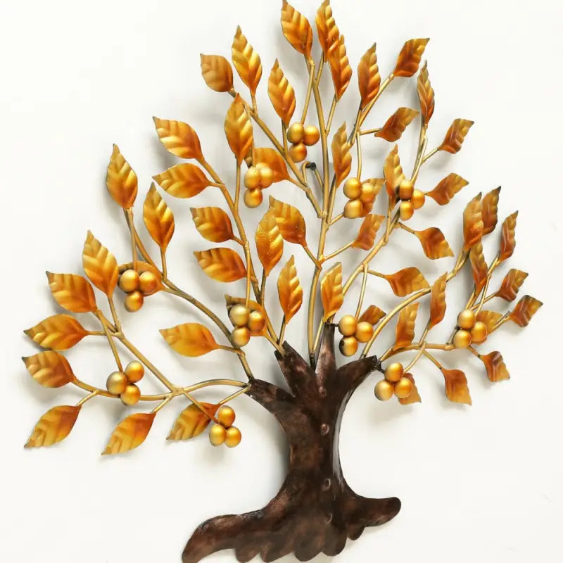Levensboom metalen wanddecoratie met goudkleurige bladeren