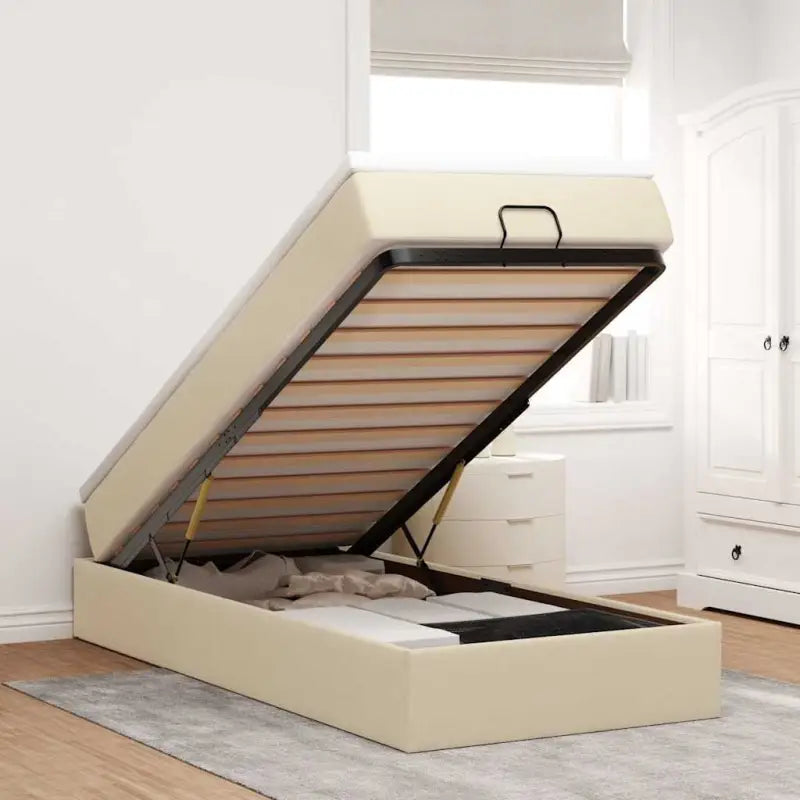 Lichtgrijs Ottomaans Bed met Ruime Opbergruimte en Vulling - Crème / 100 x 200 cm - Bedden & bedframes