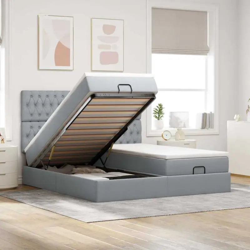 Lichtgrijs Ottomaanse Bed met ruime opbergruimte en comfortabel matras - Lichtgrijs / 160 x 200 cm / Getuft ontwerp