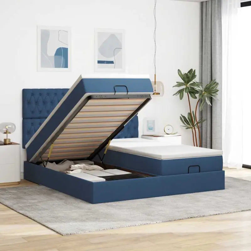 Lichtgrijs Ottomaanse Bed met ruime opbergruimte en comfortabel matras - Blauw / 180 x 200 cm / Getuft ontwerp - Bedden