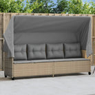 Ligstoel met comfortabele zitervaring en wasbare hoes in duurzaam PE-rattan - Beige en grijs / 1 / met luifel