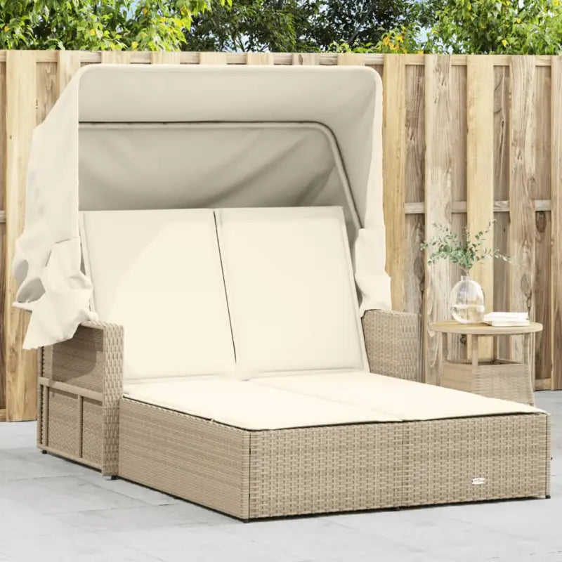 Ligstoel met poly rattan en uitschuifbare luifel voor comfortabele zitervaring - Beige / 1 - Ligstoelen