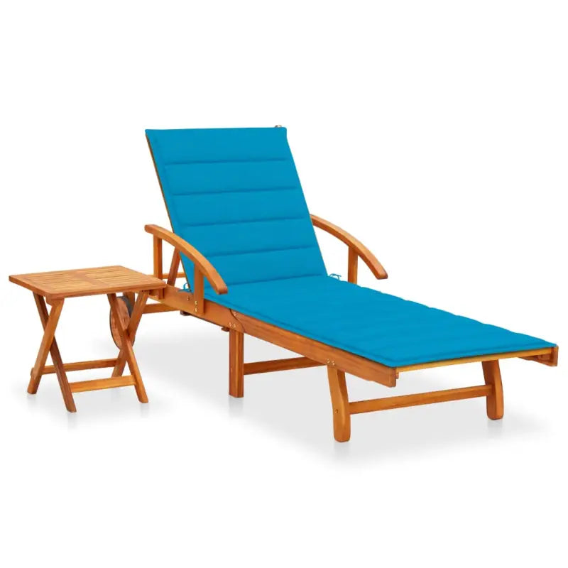 Ligstoel van massief acaciahout voor tuin en terras - Blauw / 1 / 1 ligbed met tafel - Ligstoelen