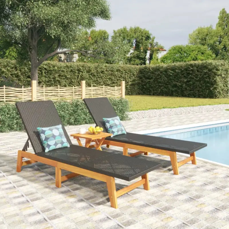 Ligstoelen set met massief acaciahout en verstelbare rugleuning - 1 / 2x sun lounger + table / Nee - Ligstoelen