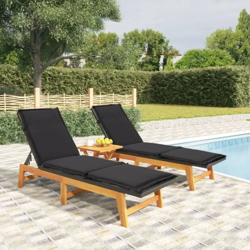 Ligstoelen set met massief acaciahout en verstelbare rugleuning - 1 / 2x sun lounger + table / Ja - Ligstoelen