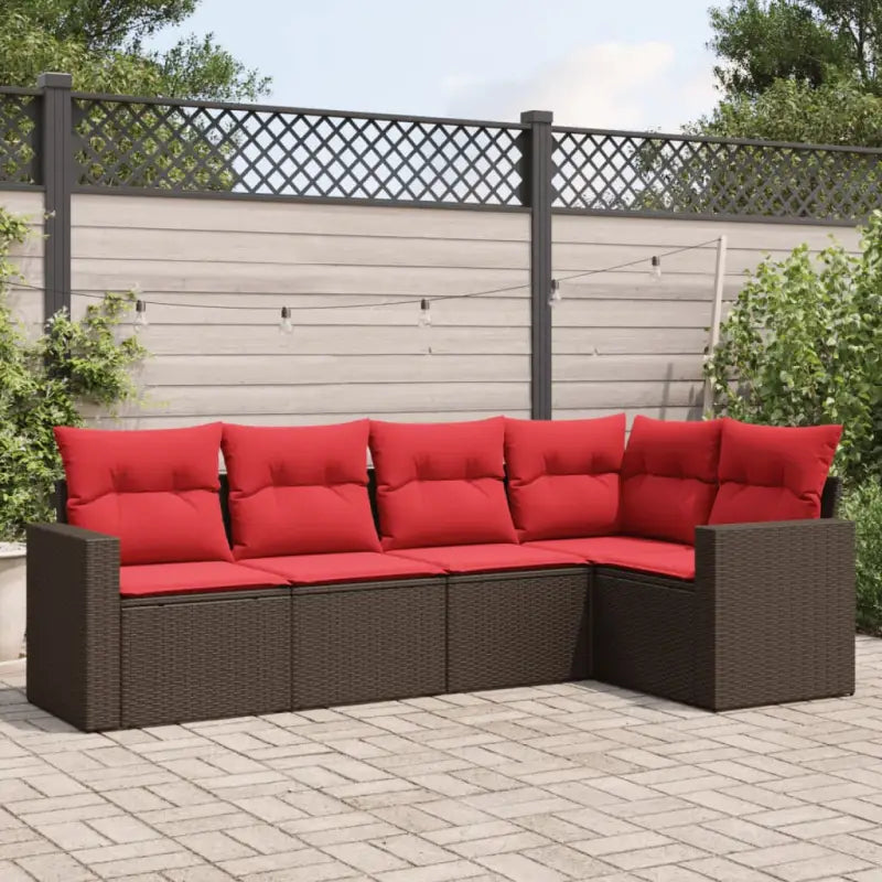 Lounge Tuinset in Bruin met Gepoedercoat Staal en Afmetingen - Bruin en rood / Zonder tafel - Tuinsets