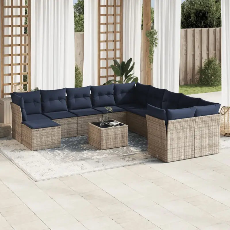 Lounge tuinset in zwart materiaal van gepoedercoat staal met afmetingen - Beige en grijs / Met tafel - Tuinsets