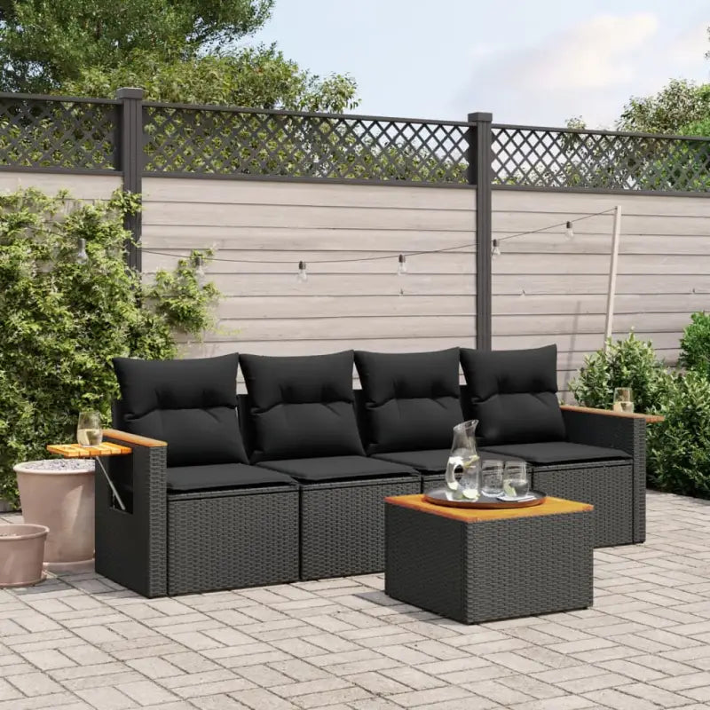 Lounge tuinset met beige materiaal en gepoedercoat staal voor buiten - Zwart / Met tafel - Tuinsets