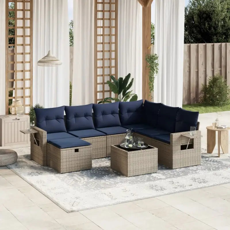 Lounge tuinset met bruin materiaal en gepoedercoat staal afmetingen - Grijs en blauw / Met tafel - Tuinsets
