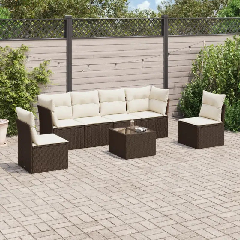 Lounge tuinset met poly rattan en comfortabele zitervaring in gepoedercoat staal - Bruin en crème / Met tafel - Tuinsets