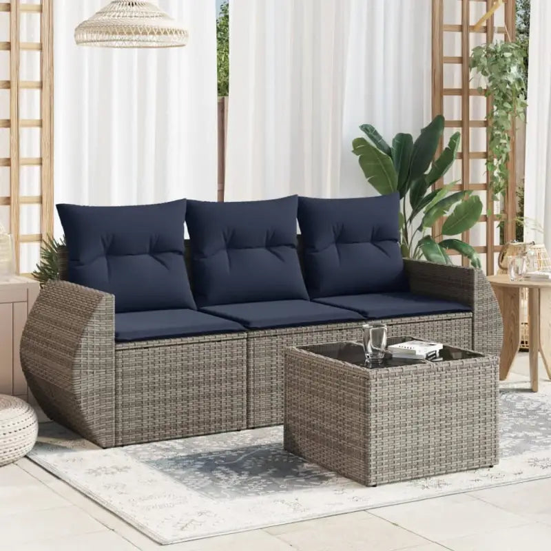 Lounge Tuinset met Poly Rattan en Comfortable Zitervaring - Beige en grijs / Met tafel - Tuinsets