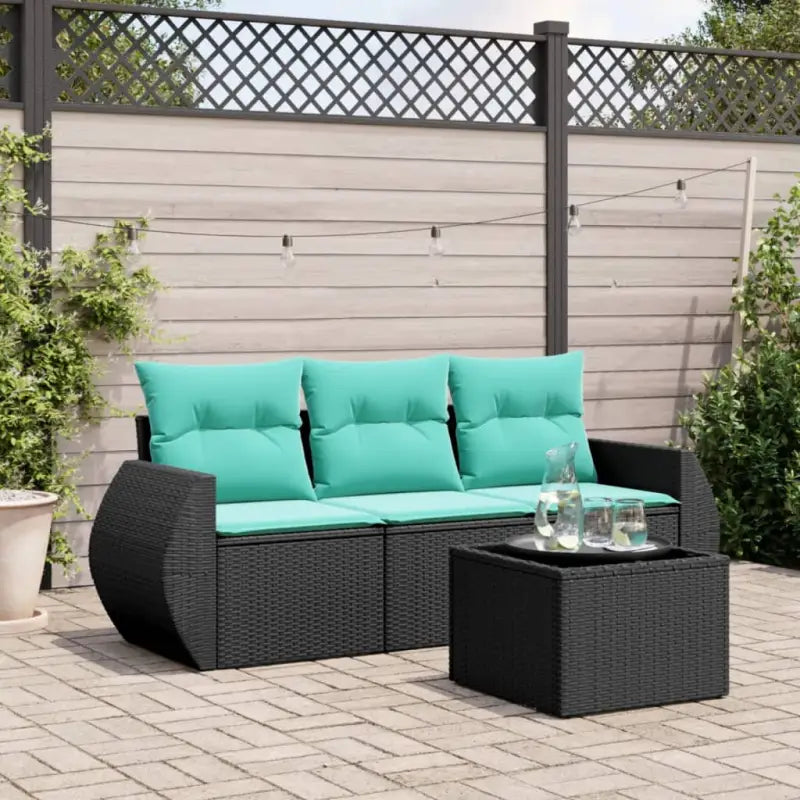 Lounge Tuinset met Poly Rattan en Comfortable Zitervaring - Zwart en blauw / Met tafel - Tuinsets