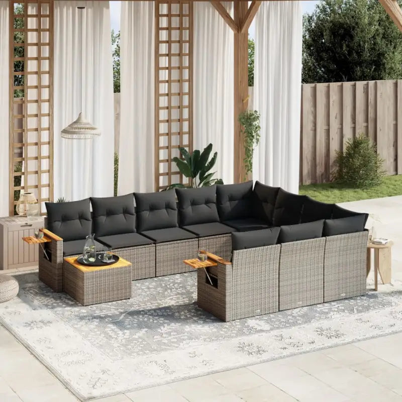 Lounge tuinset met zwart materiaal en gepoedercoat staal - Grijs - Tuinsets