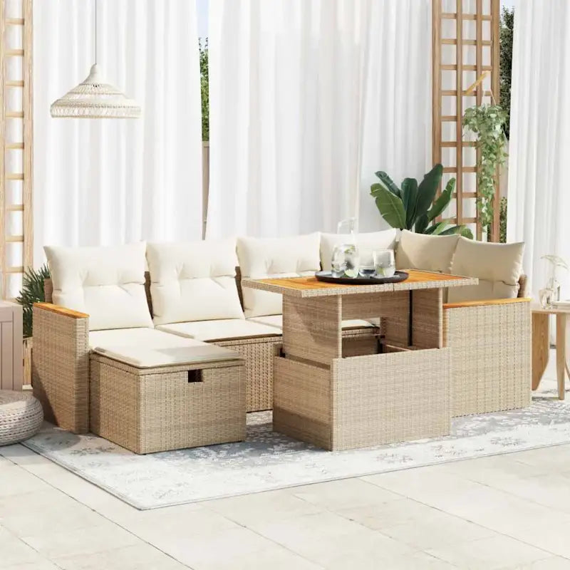Lounge tuinset van beige materiaal met gepoedercoat staal afmetingen - beige en crèmekleurig / met opbergruimte