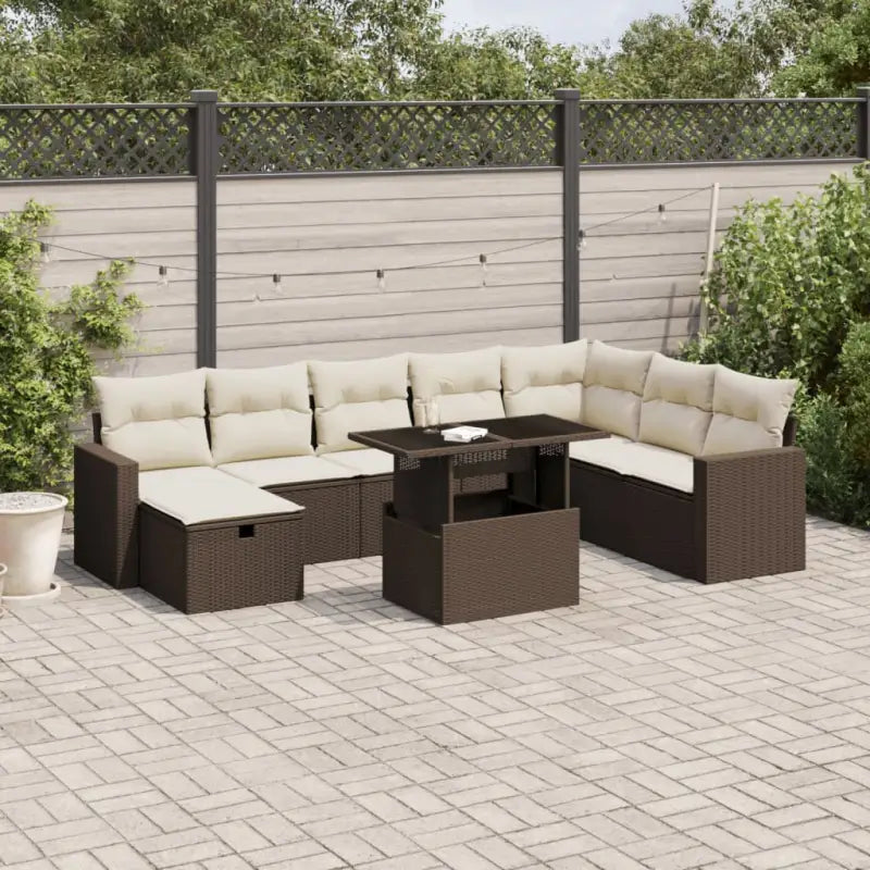 Lounge tuinset van gepoedercoat staal met beige materiaal en afmetingen - Bruin en crème / zonder opbergruimte