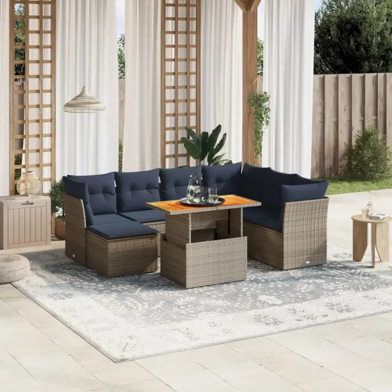 Lounge tuinset van grijs materiaal en gepoedercoat staal met afmetingen - Grijs / 3x hoek + 3x midden + Tafel