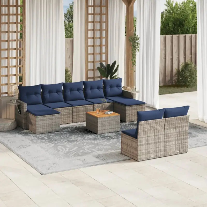 Lounge tuinset van grijs materiaal en gepoedercoat staal afmetingen - grijs en marineblauw - Tuinsets