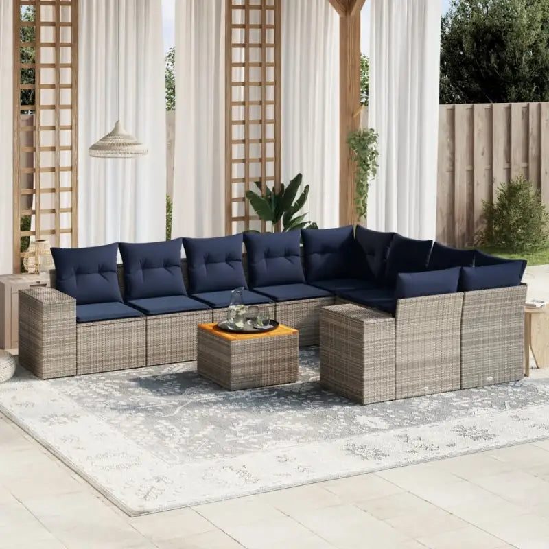 Lounge Tuinset van grijs materiaal met gepoedercoat staal afmetingen - grijs en marineblauw / Tafel + 2x hoek + 5x