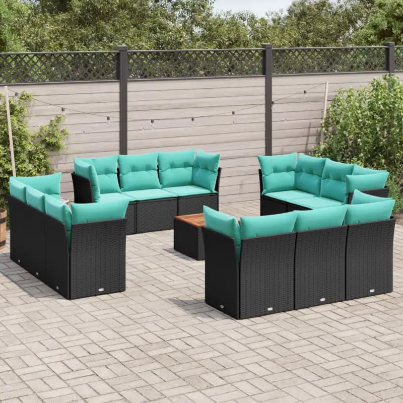 Lounge Tuinset van Poly Rattan en Gepoedercoat Staal voor Buiten - Zwart en blauw - Tuinsets
