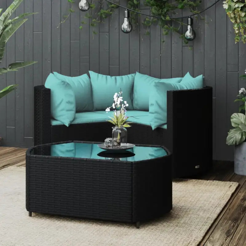 Lounge Tuinset van Poly Rattan met Eenvoudig Schoon en Geharde Glas - Zwart en blauw - Tuinsets