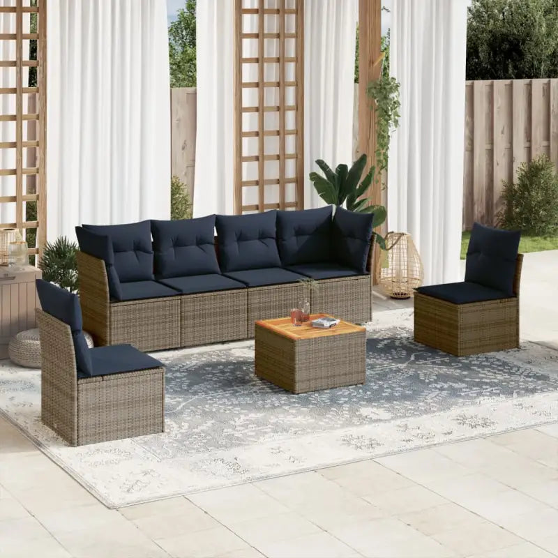 Lounge tuinset van poly rattan met gepoedercoat staal en ruime afmetingen - Grijs / Tafel + 4x midden + 2x hoek