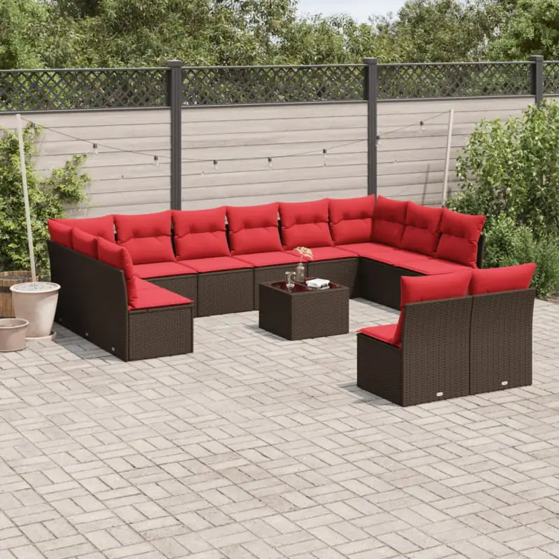Lounge Tuinset van Poly Rattan met Waterdichte Tas en Gepoedercoat Staal - Bruin en rood / Met tafel - Tuinsets