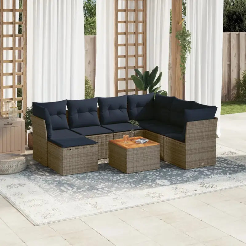 Lounge tuinset van zwart gepoedercoat staal met ideale afmetingen - Grijs / 3x hoek + Tafel + 3x midden - Tuinsets