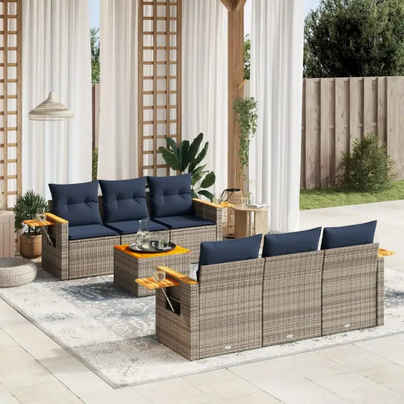 Lounge tuinset van zwart materiaal en gepoedercoat staal met poly rattan - Grijs - Tuinsets