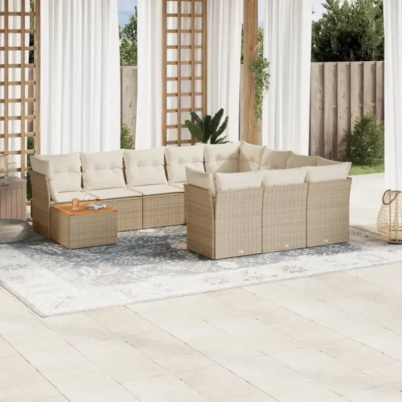 Lounge tuinstoelen van poly rattan en gepoedercoat staal - beige en crèmekleurig / Tafel + 4x hoek + 6x midden