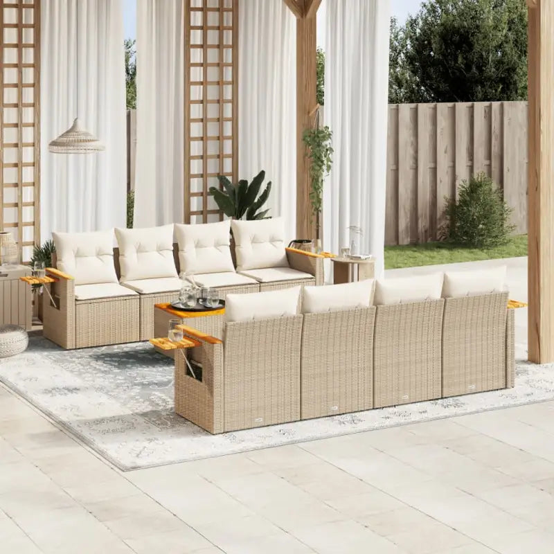 Lounge tuintafelset met poly rattan en gepoedercoat staal - beige en crèmekleurig - Tuinsets