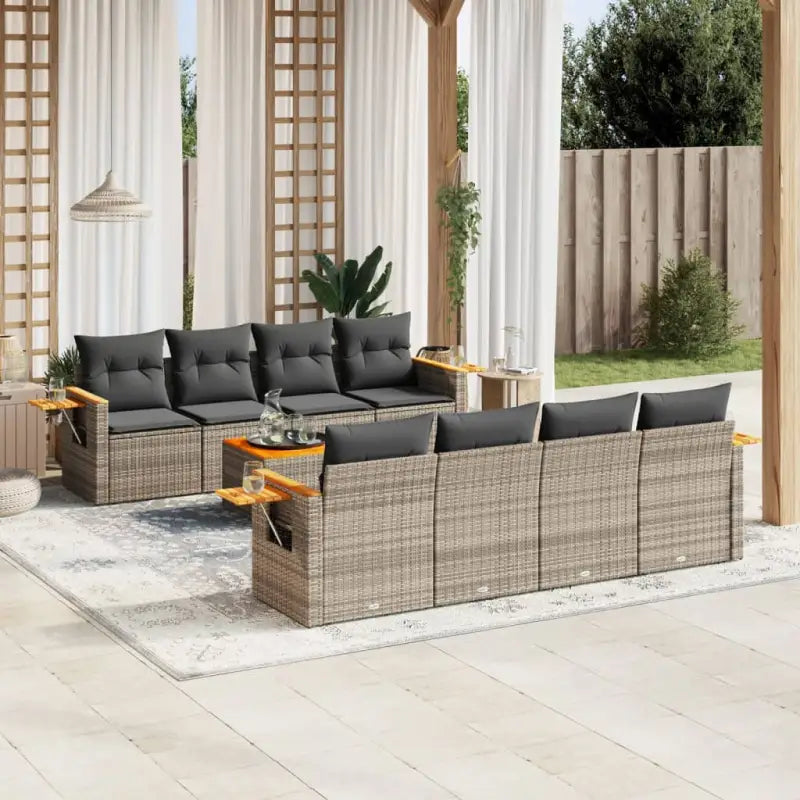 Lounge tuintafelset met poly rattan en gepoedercoat staal - Grijs - Tuinsets